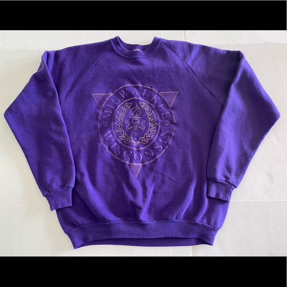 Jerzees Vintage Milwaukee Wisconsin Pullover Purple Sweatshirt XL Raglan Sleeve